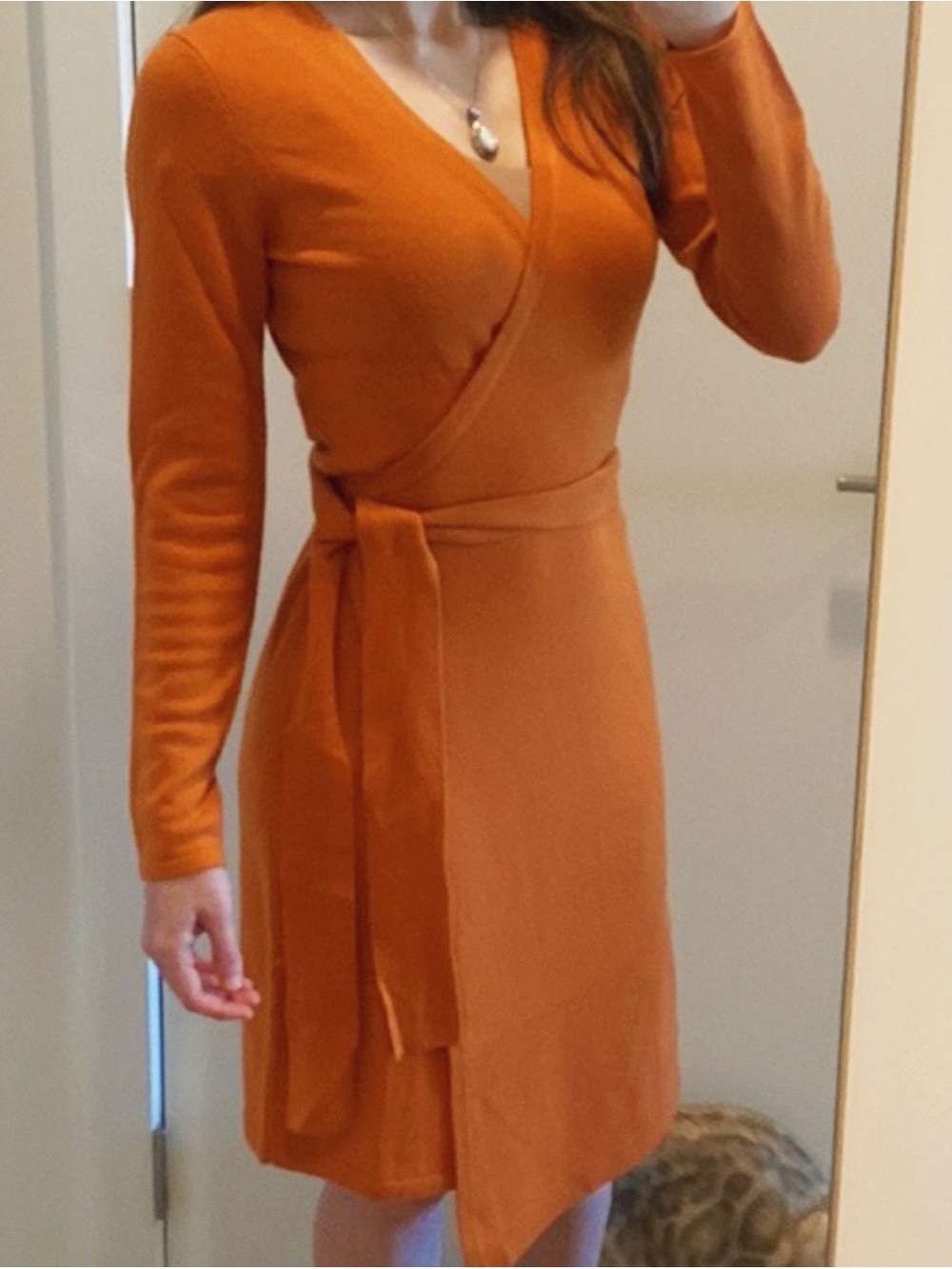 Diane von Furstenberg Wool and Cashmere Blend Orange Wrap Dress